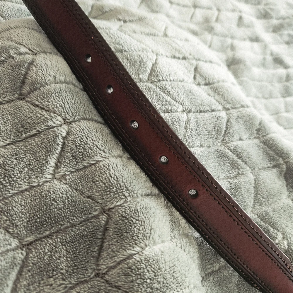 Men's Two-Tone Brown Leather Belt Argentina Silver-Tone Buckle 44